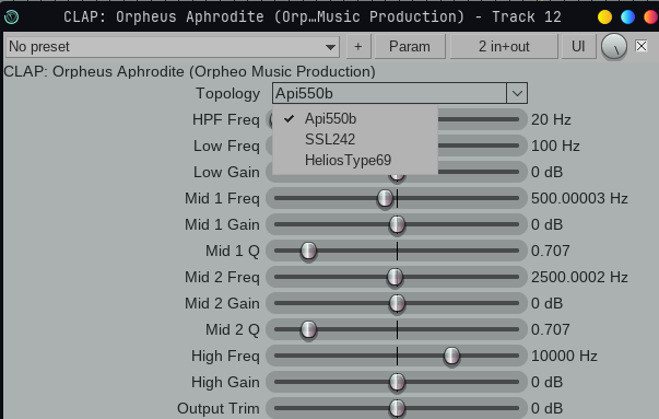 Orpheus Aphrodite native parameter control in REAPER