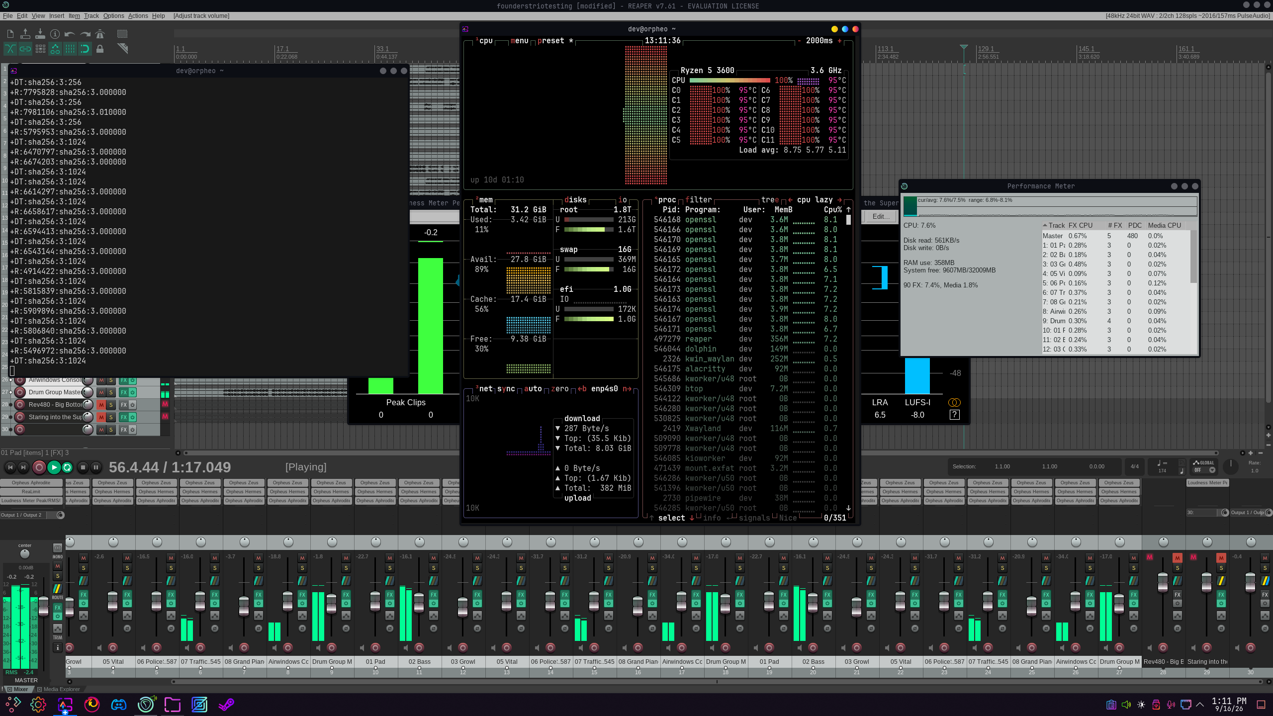 Gentoo Linux btop monitor showing minimal CPU and memory overhead